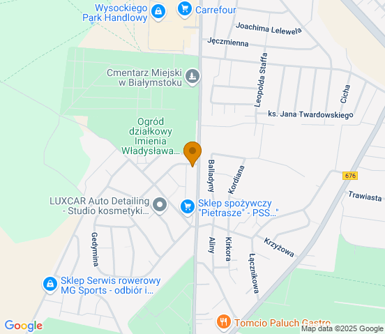 Mapa dojazdu do hurtowni motoryzacyjnej w miejscowości Białystok
