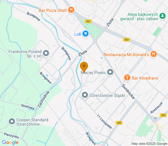 Mapa dojazdu do warsztatu samochodowego w miejscowości Dzierżoniów