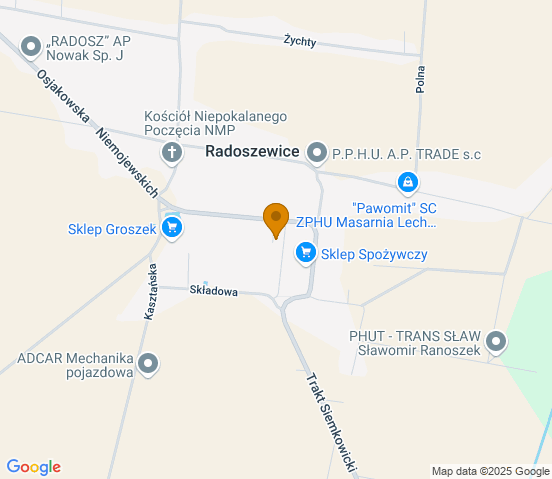 Mapa dojazdu do warsztatu samochodowego w miejscowości Radoszewice