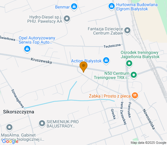 Mapa dojazdu do warsztatu samochodowego w miejscowości Białystok